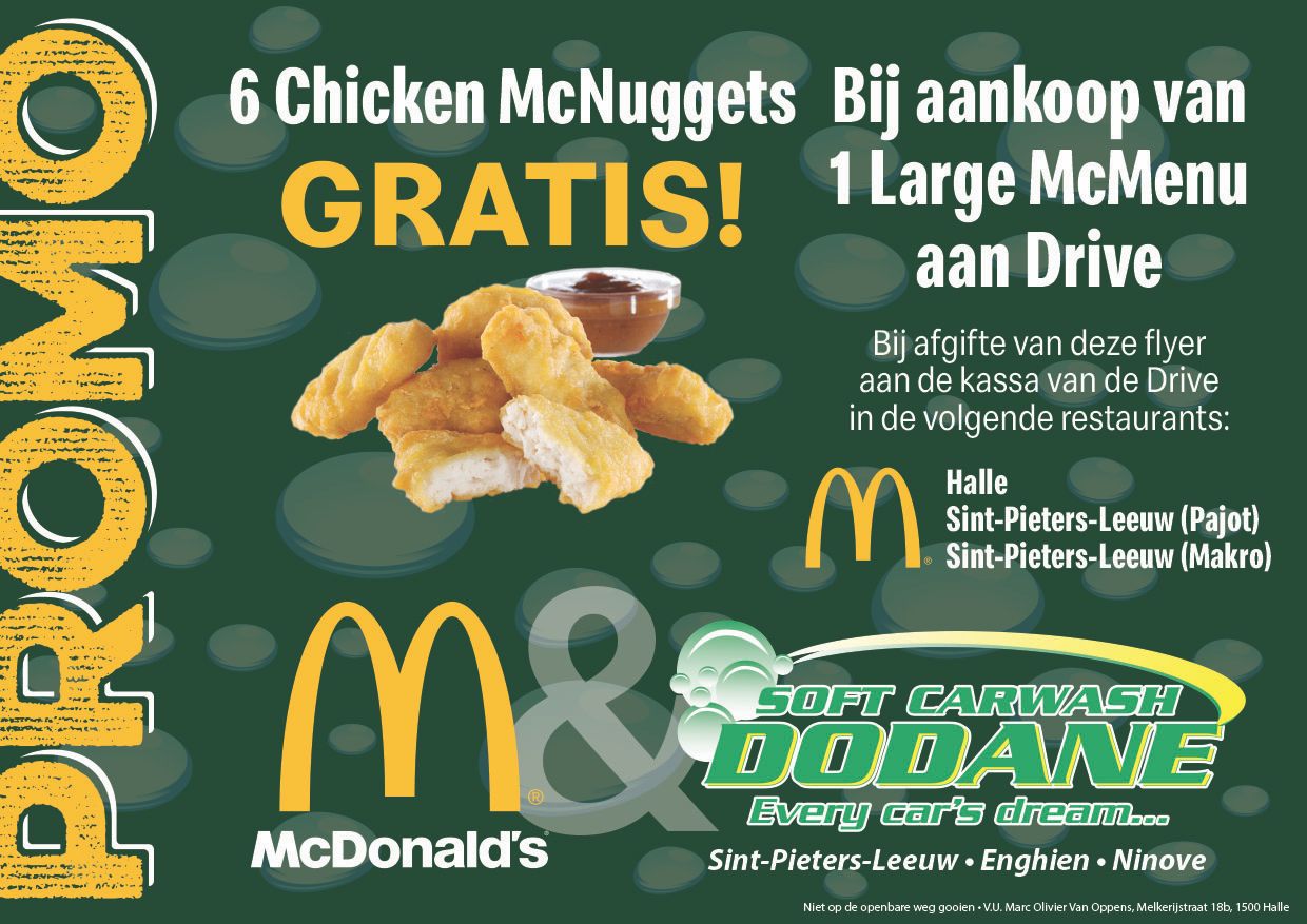 6 gratis Chicken McNuggets bij elke wasbeurt!